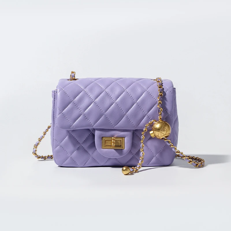 SLBL-1115-浅紫 RAIN.CUN轻奢小众新款头层牛皮单肩斜跨女包