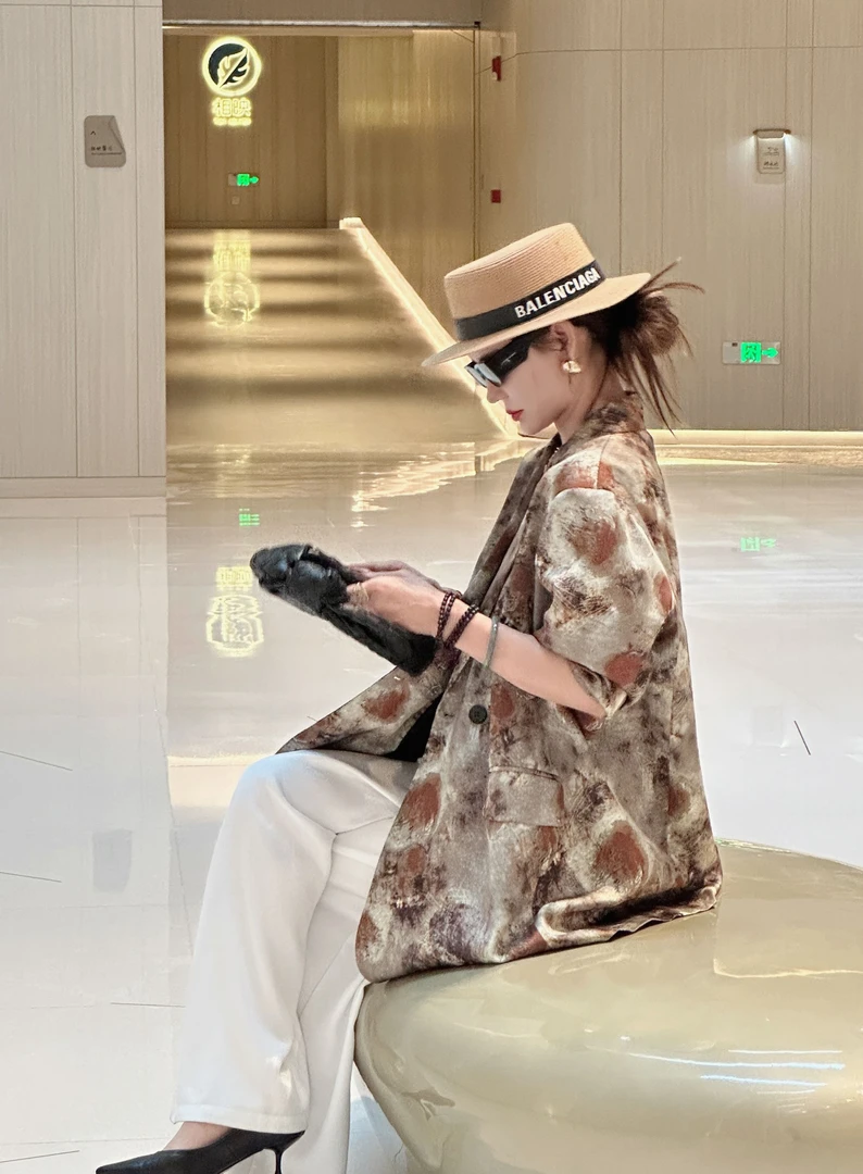 2025春季【里约艺术】小众设计时尚休闲宽松欧版百搭印花西装外套