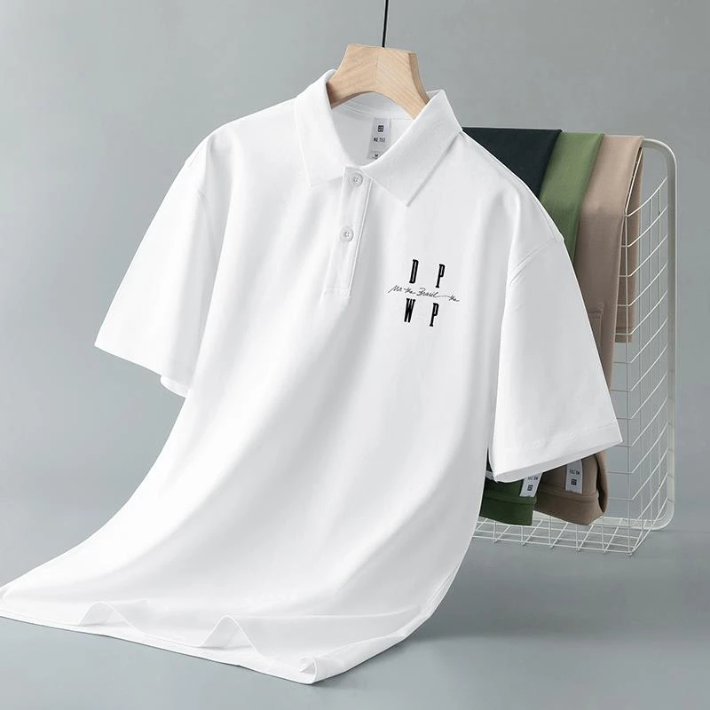 男士短袖polo衫翻领t恤冰丝凉感有领半袖保罗商务休闲白色上衣服