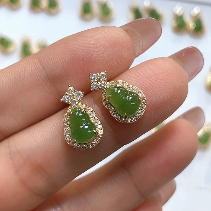 和田玉（碧玉）银S925镶嵌耳饰