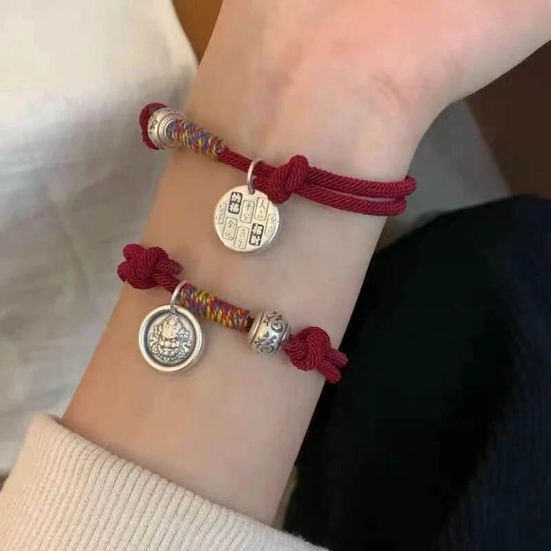 足银手链 足银手链 2025新款-黄财神扎基拉姆福气转云珠编织手链