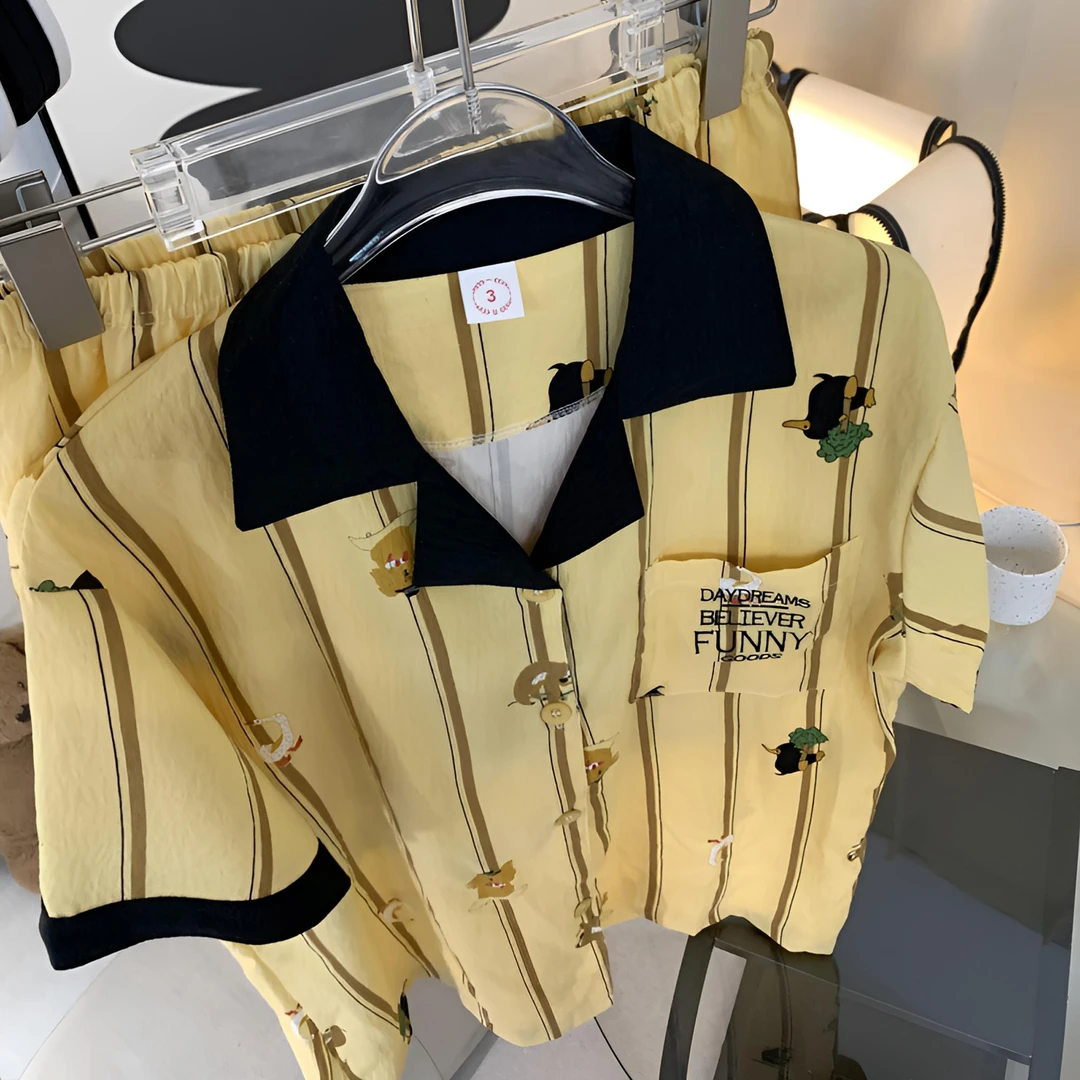 【玻璃兽】2025新款卡通可爱睡衣女夏季透气学生短袖简约家居服外穿