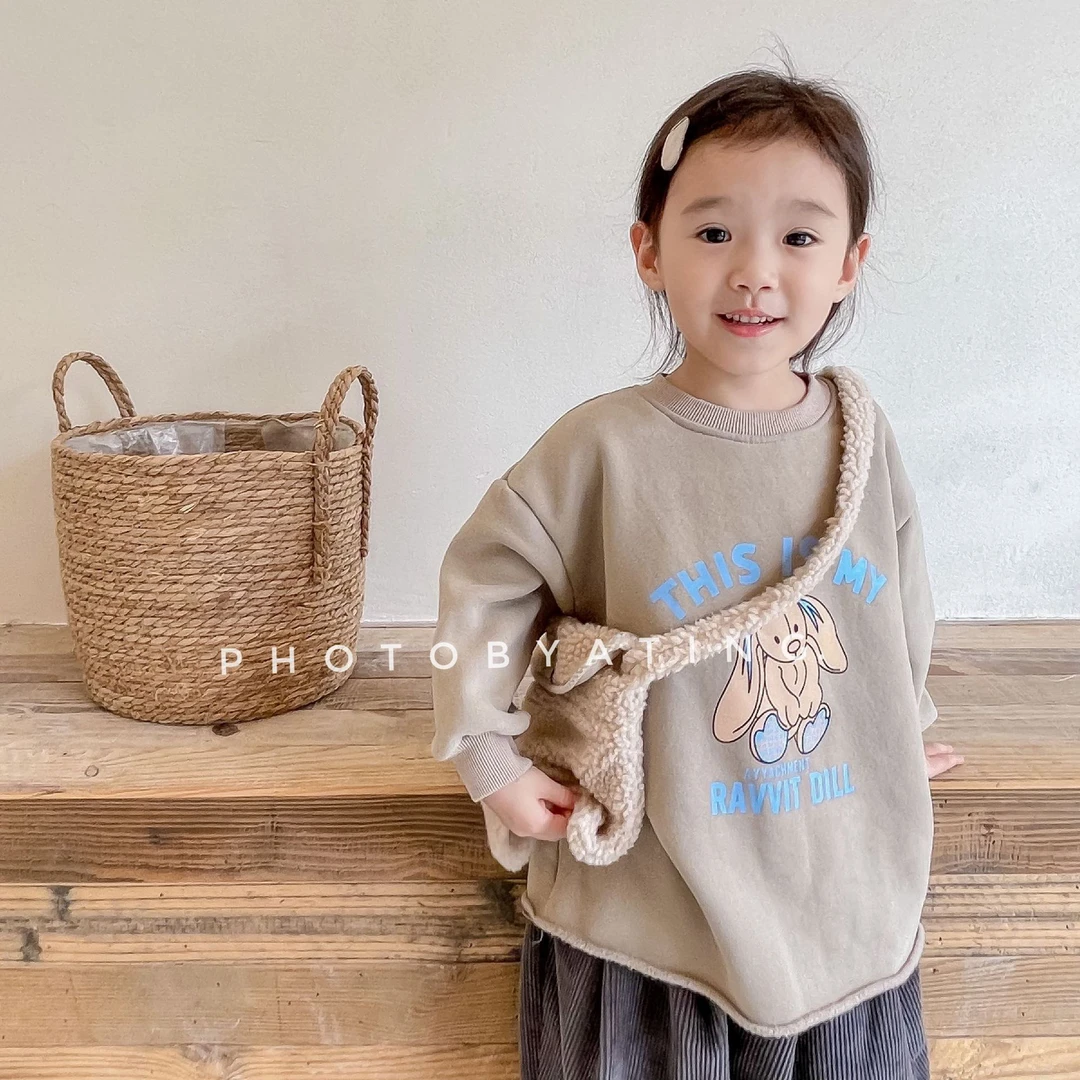 秋冬新款儿童韩版抓绒卫衣男女童打底衫