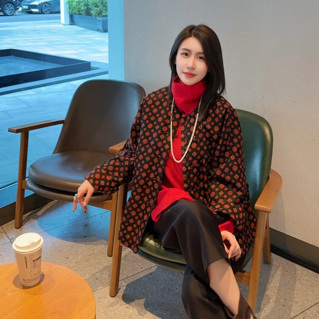 【有钱花】新中式长袖重工高定香云纱中国风外套夹棉加厚宽YG2085C