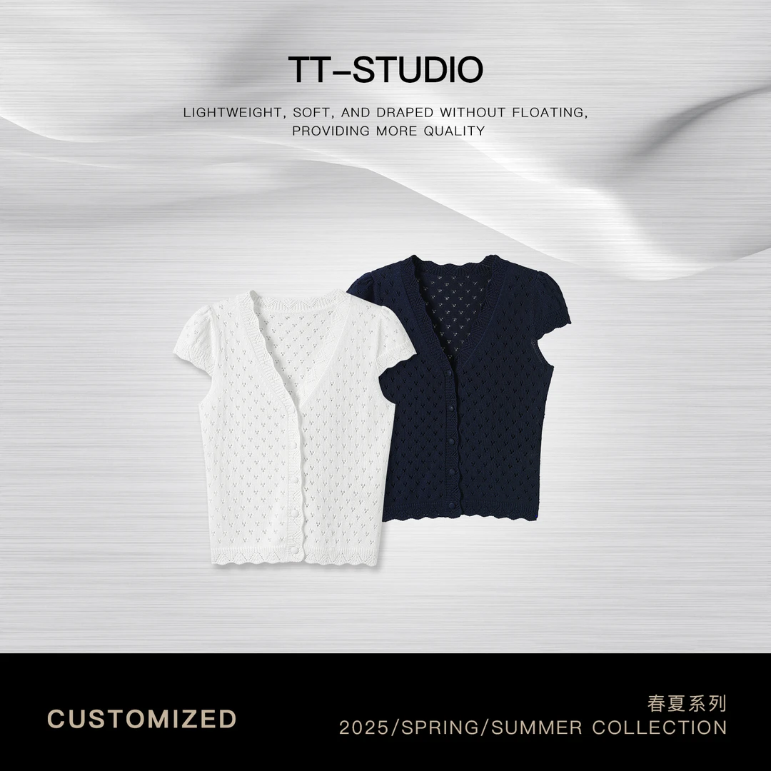 【醋酸镂空】醋酸夏季亲肤透气软糯镂空小飞袖针织衫TT-11MY0027