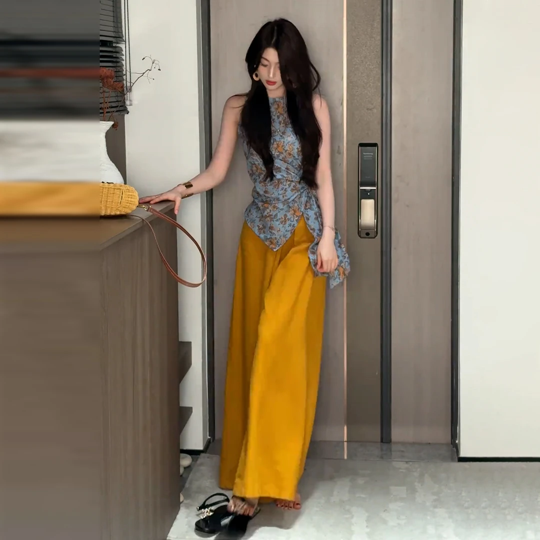 法式无袖碎花衬衫女夏季2025新款爆款设计感小众独特漂亮收腰上衣