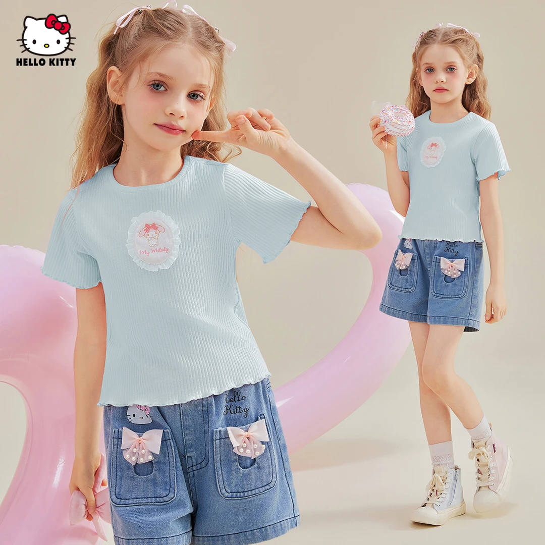 女童夏季T恤2025新款木耳边舒适短袖儿童上衣美乐蒂中大童装