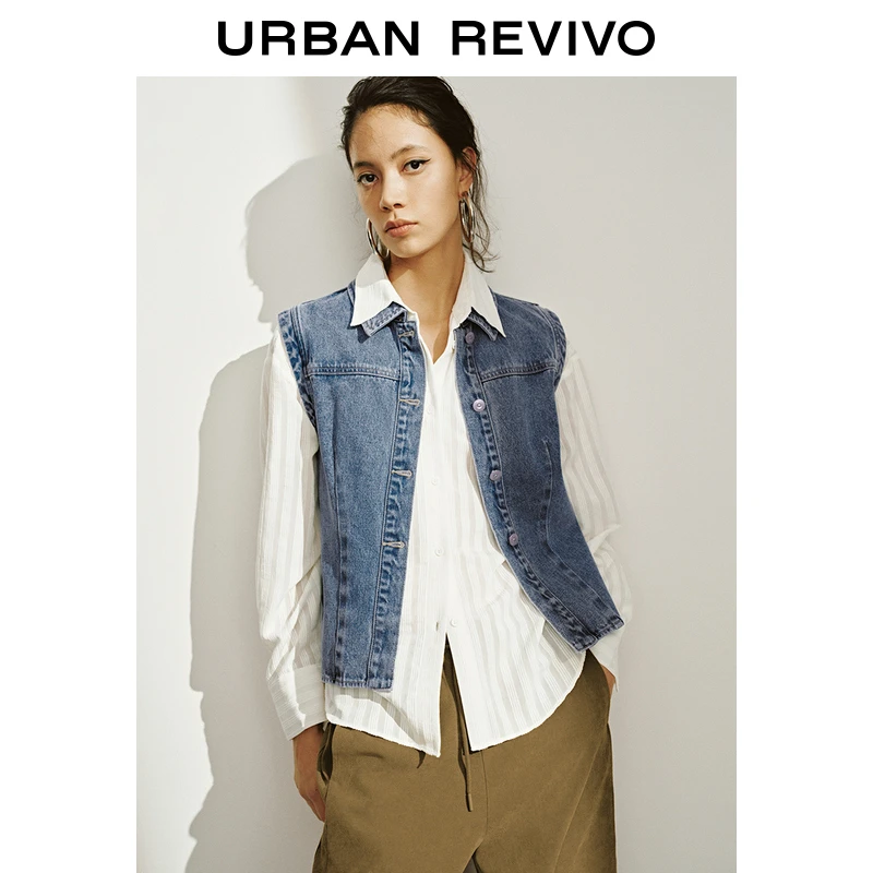 UR2025春季新款女装欧若风复古水洗无袖马甲牛仔外套UWM850060