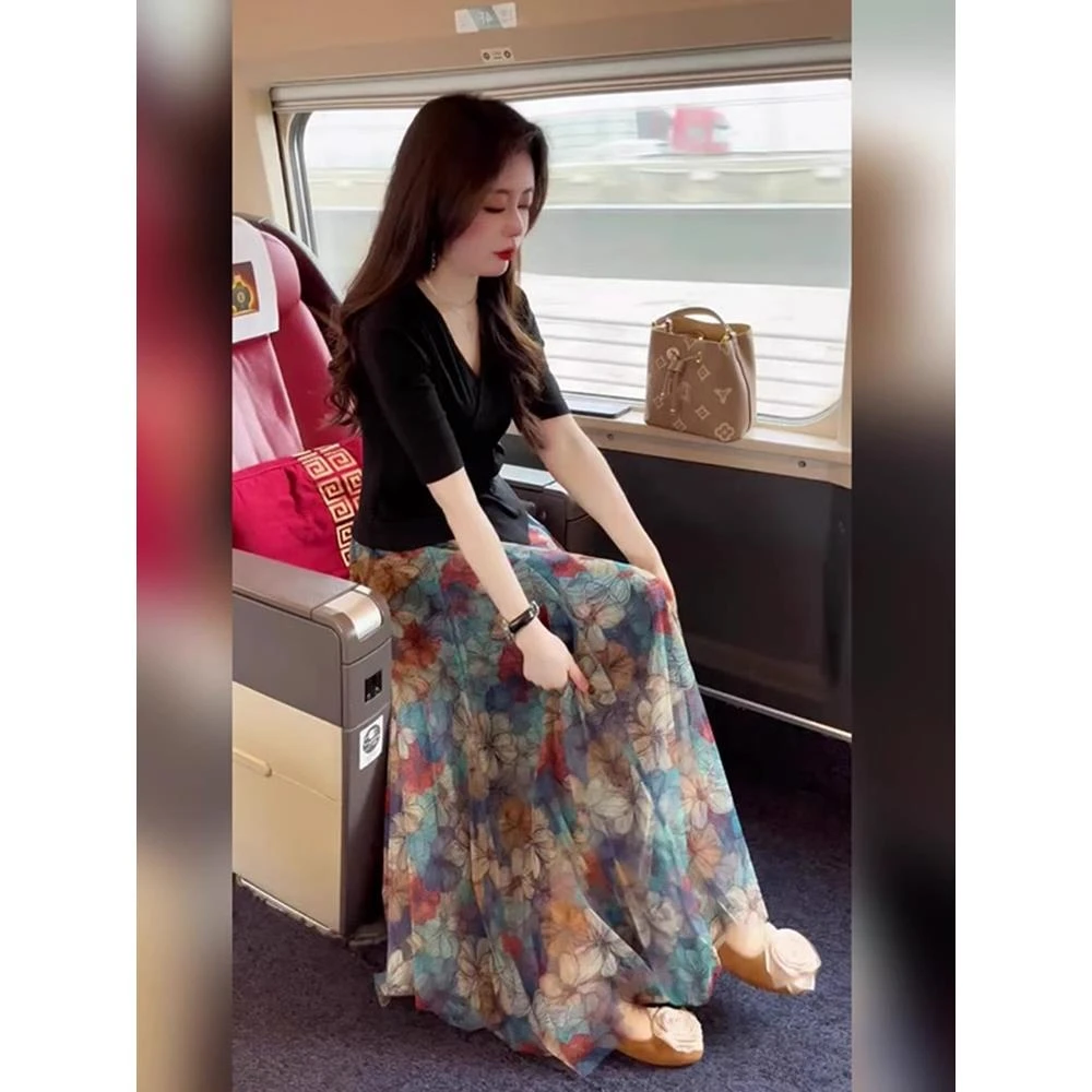 超仙气碎花半身裙子女夏季减龄一整套穿搭大方得体气质小香风套装