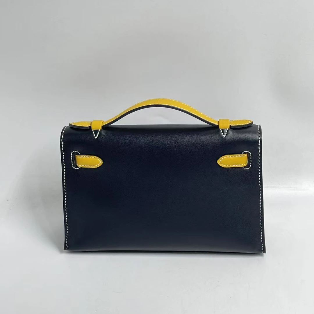 LQ-WITH-QUEEN真皮女包手拿黑拼黄色- 0657