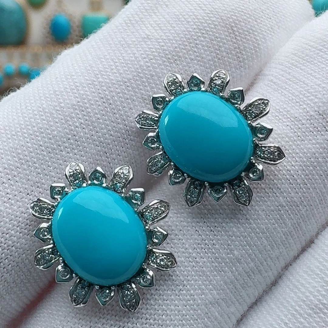 绿松石银S925镶嵌耳饰