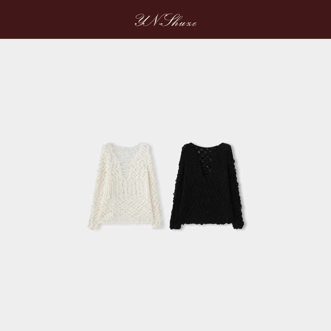 YN-SHUZE【初雪】时尚设计款个性V领毛衣SZ-YNB-5519731