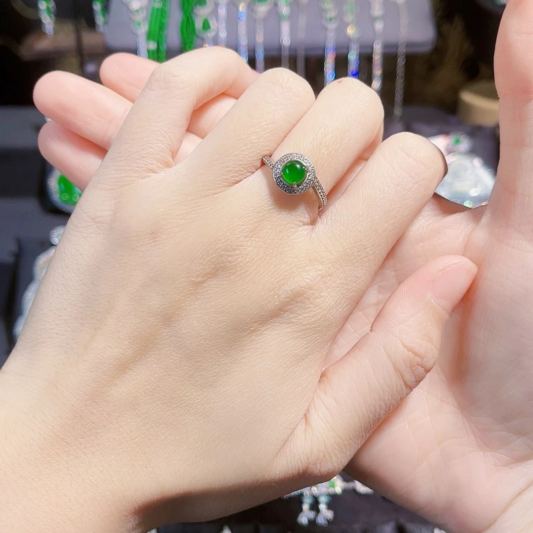 翡翠戒指银S925镶嵌钱****士戒指