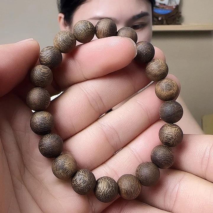 沉香手串米*1.0单圈圆珠沉水浮白棋