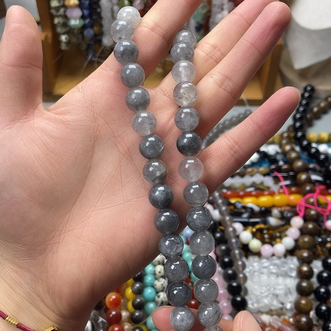 玛瑙/玉髓未镶嵌珠宝半成品卡12云雾水晶圆珠一条