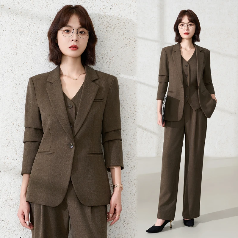 高级感西装马甲女套装休闲宽松阔腿裤职场通勤时尚网红款三件套秋