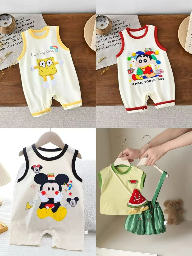 夏上新男童时尚洋气宽肩卡通哈衣男宝韩版休闲无袖连体哈衣