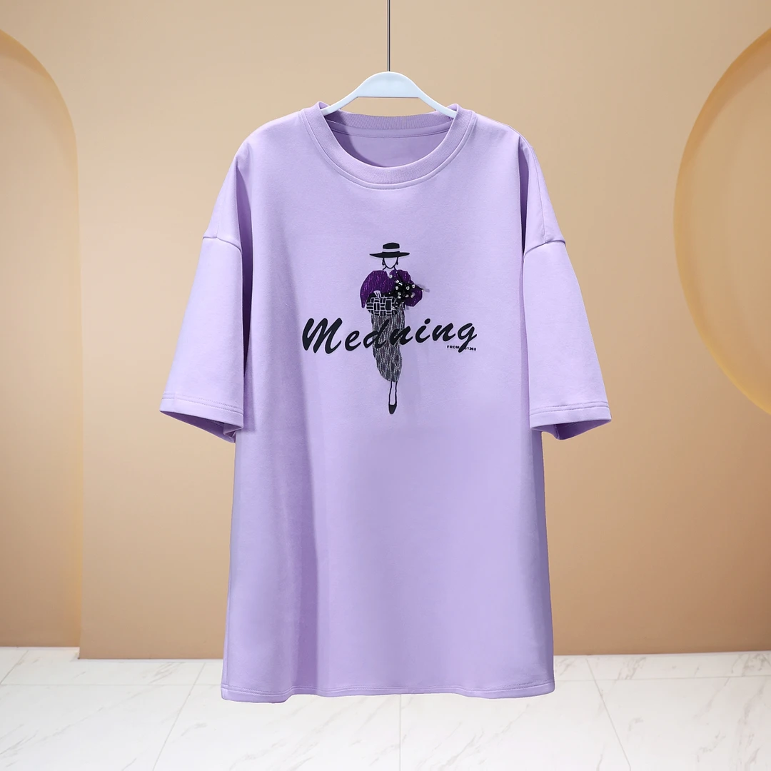 【LIANG哥女装】2025欧版莱赛尔轻薄风信紫立体印花温柔T恤6199A