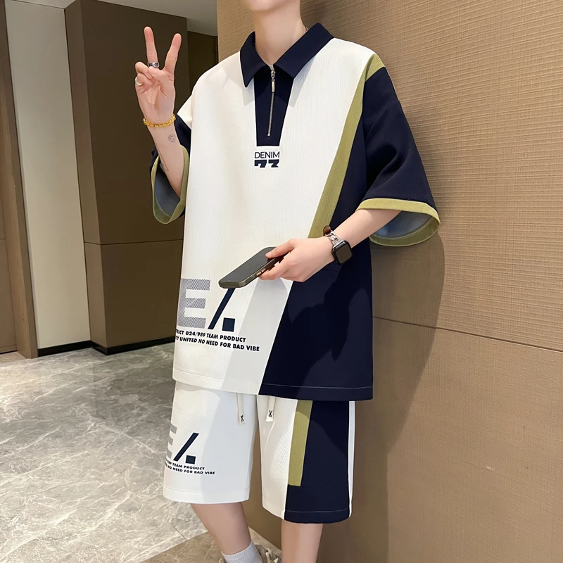 2025新款青少年夏季短袖T恤男大童初高中学生帅气套装搭配
