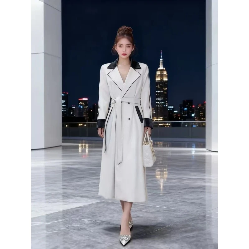 Y5075 森系千金风夏季西装领女长款风衣中长款系带翻领秋冬