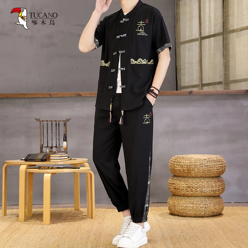 TUCANO/啄木鳥25夏季新款新中式国风唐装男士休闲复古国潮套装29