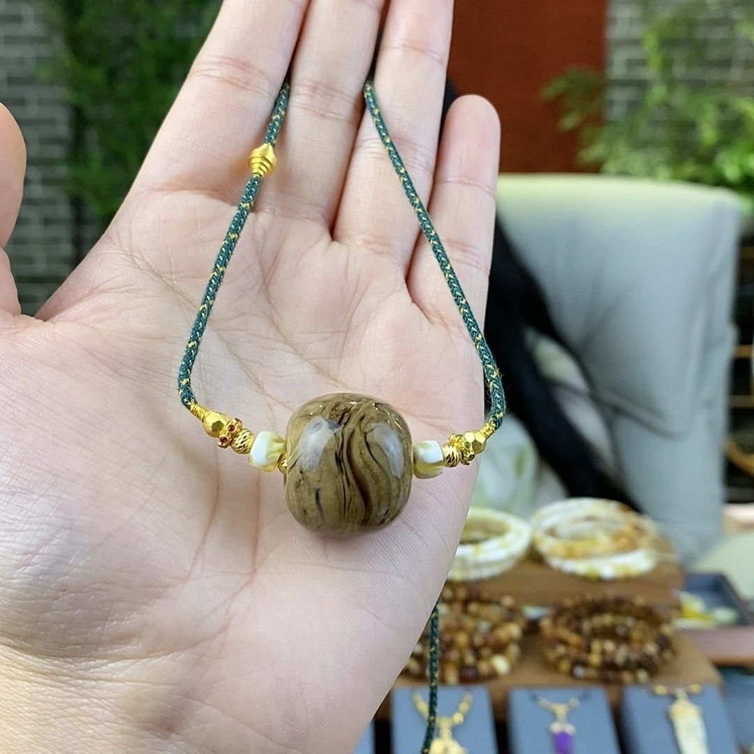 蜜蜡裸石18K金镶嵌蜜蜡锁骨