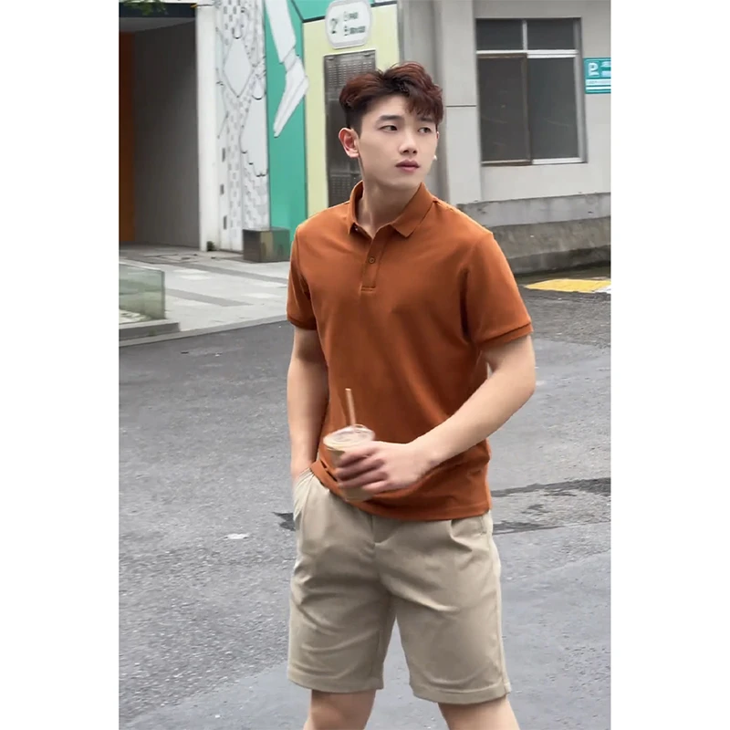 焦糖色短袖polo衫男夏季潮牌高级感小众有领t恤高端商务休闲半袖