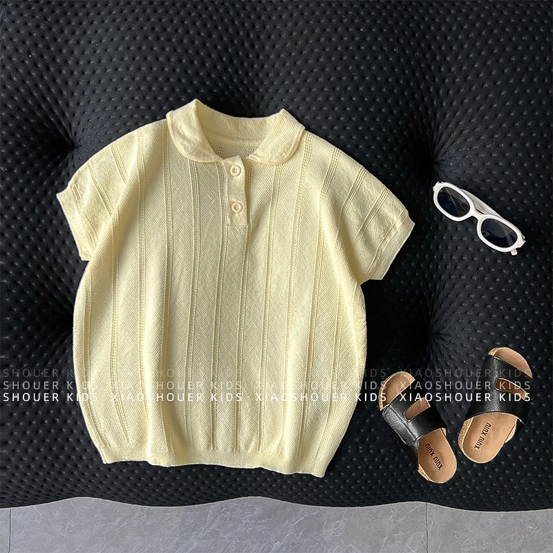 【小首尔】【黄油芝士】儿童韩版针织衫夏季休闲翻领短袖上衣HBB7646