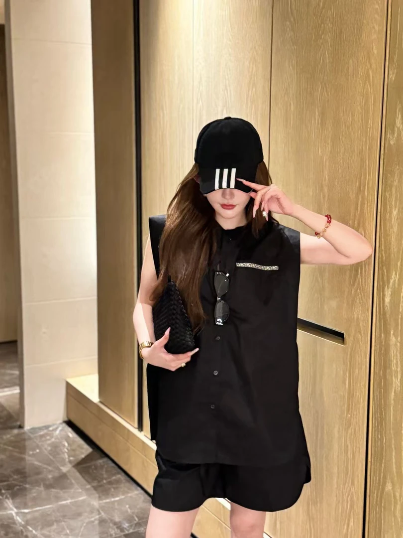 GUIDI GUDI【月之背面】100棉拽酷马甲短裤套装/黄加蓝 D9520835H