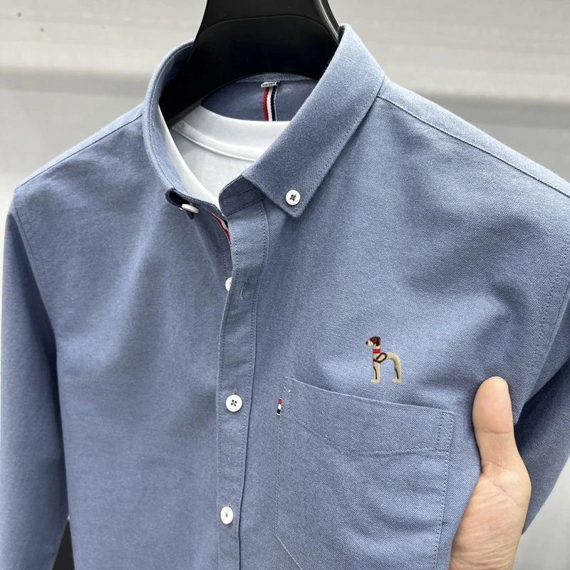 奥特莱斯秋季男士长绒棉休闲衬衫时尚口袋款潮流衬衣。