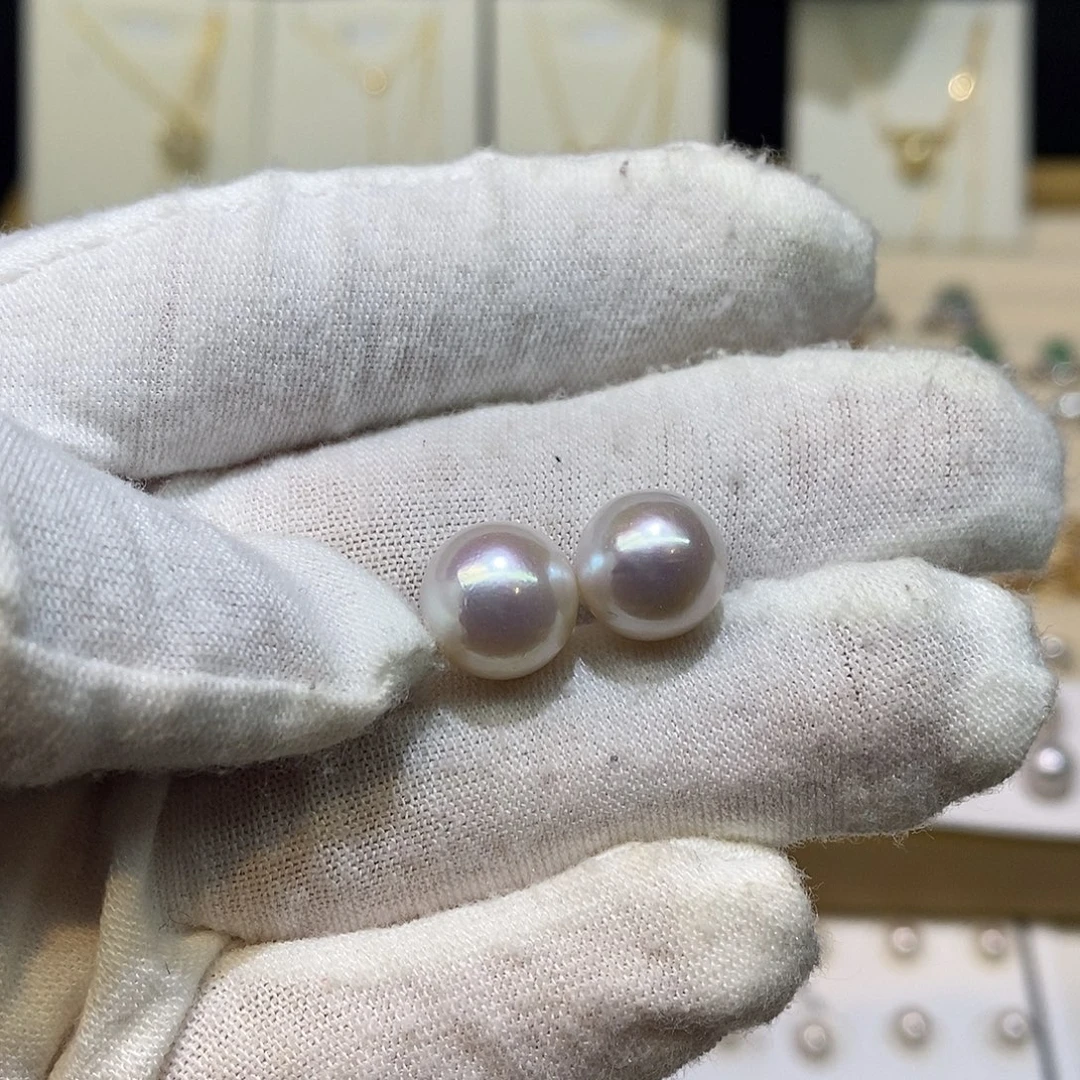 银S925镶嵌淡水珍珠耳饰10-11