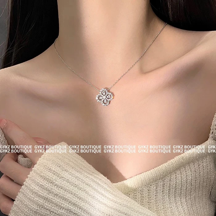合金锆石项链 Coco 四叶草锆石锁骨项链