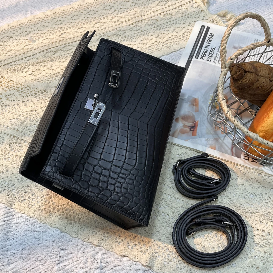 陈三北RCC405【依赖凯莉腋下】 黑色  雾面鳄鱼纹  27CM 斜挎女包
