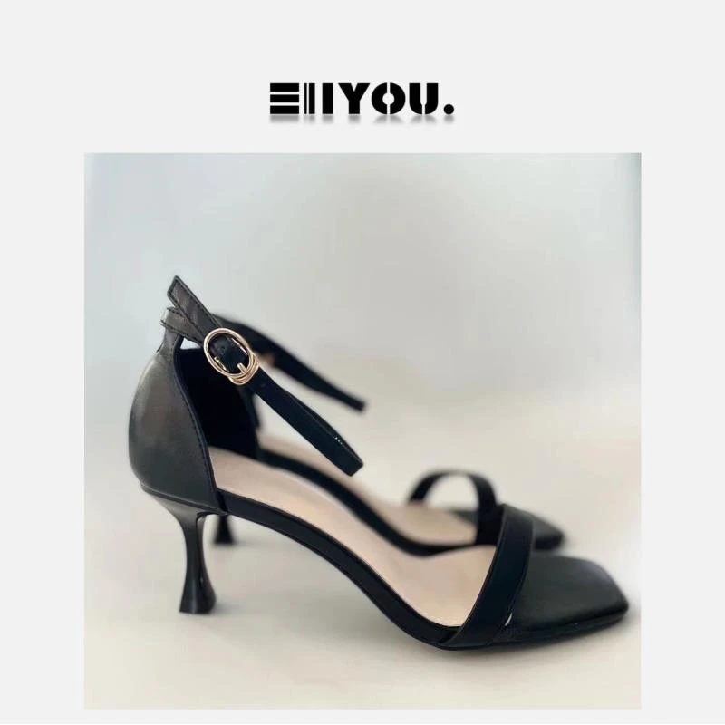 【ENYOU定制】极简风 黑色中跟凉鞋女鞋