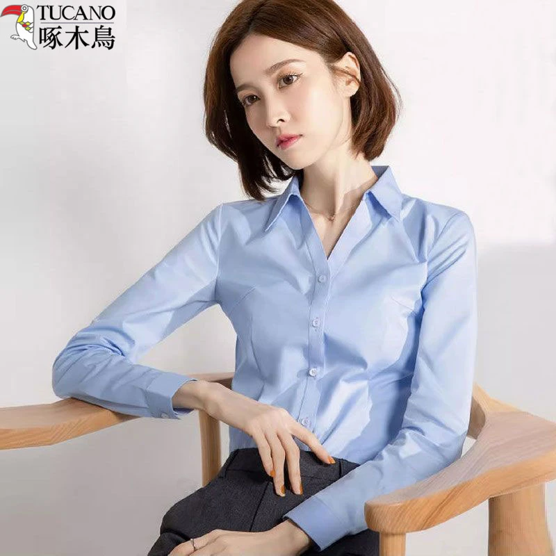 TUCANO/啄木鳥长袖白色衬衫女装秋冬季修身工作服职业装工装上衣