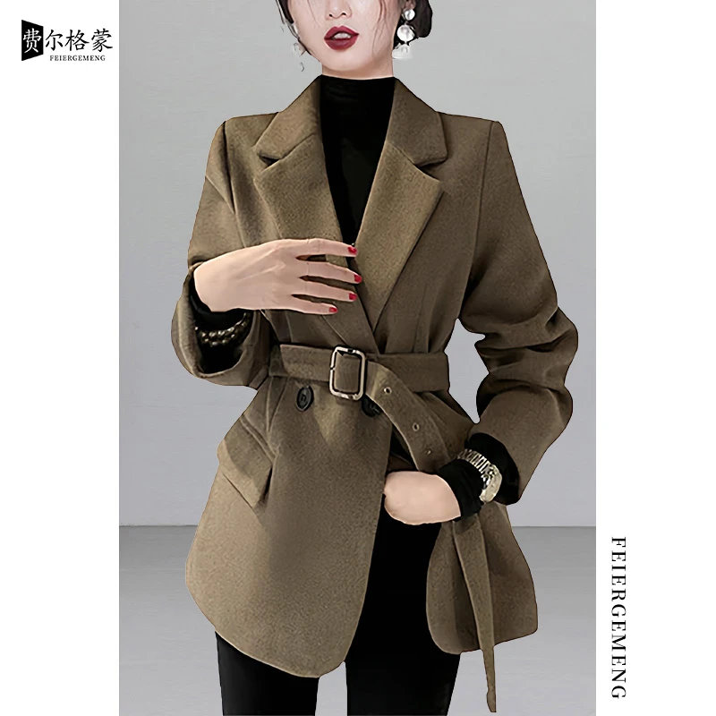 2025秋冬新款收腰显瘦羊毛大衣女复古时尚气质小个子羊毛呢外套潮