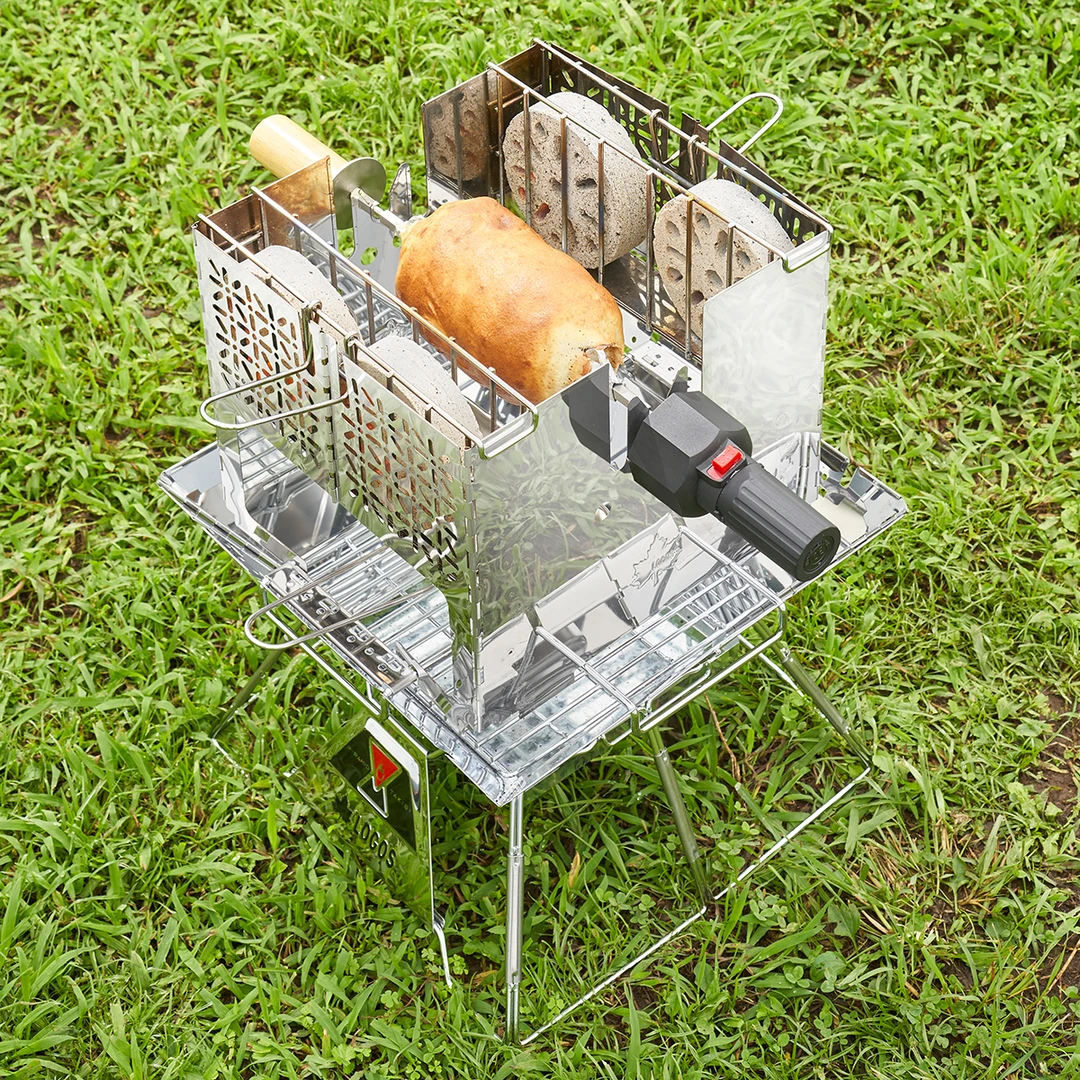 Logos户外自动烤肉架烧烤炉自动旋转棒便携折叠收纳不锈钢耐用