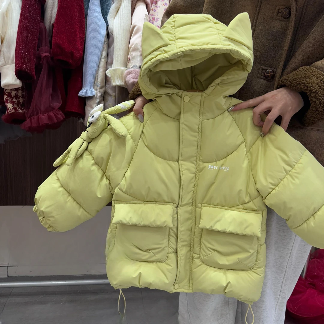 女童棉衣外套韩版加绒加厚卡通洋气连帽冬季儿童保暖