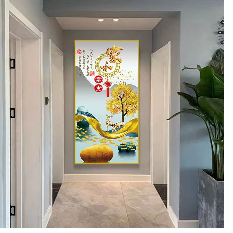 G005现代简约家和九鱼图玄关装饰画走廊过道挂画客厅壁画大气竖画