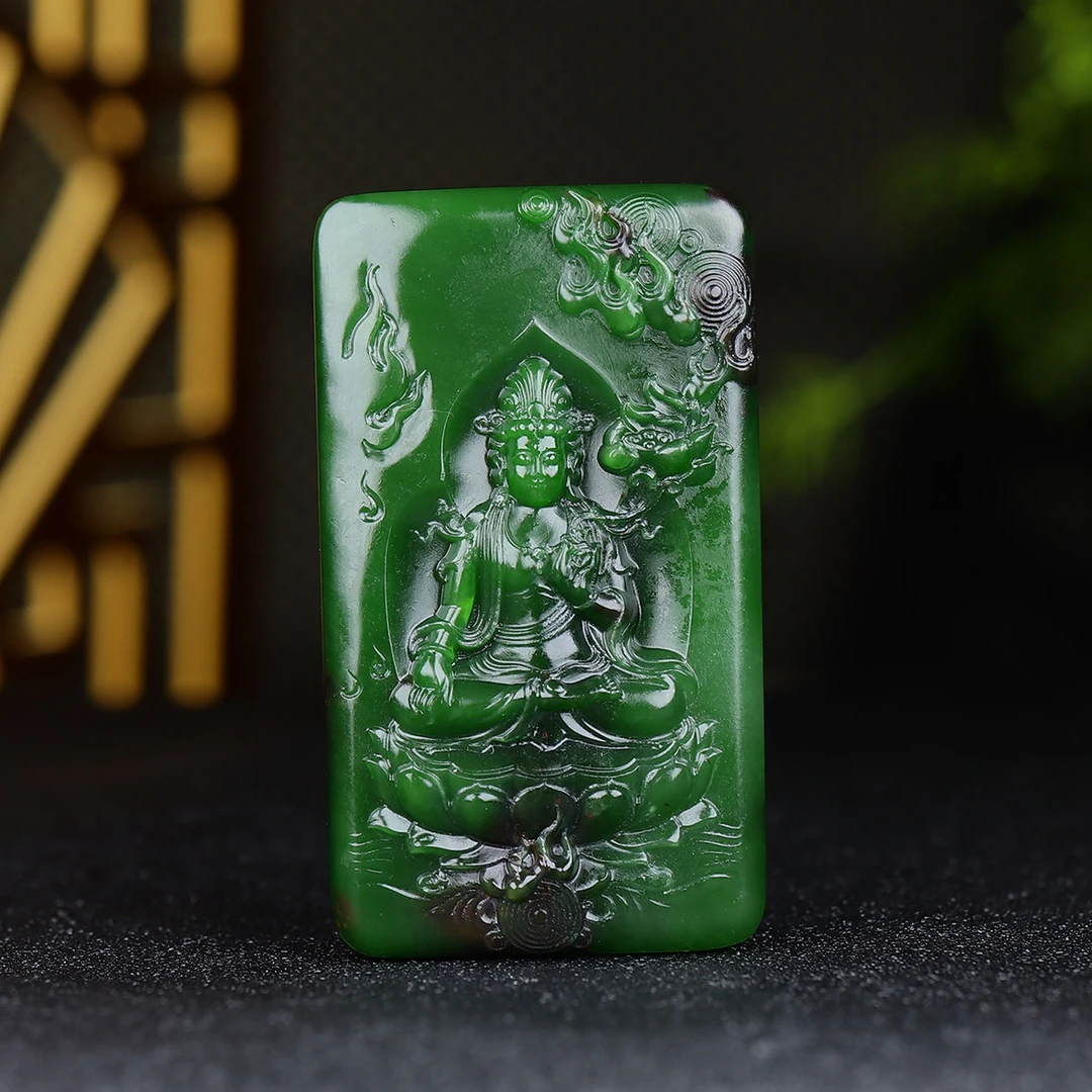 010476和田玉碧玉观音玉牌