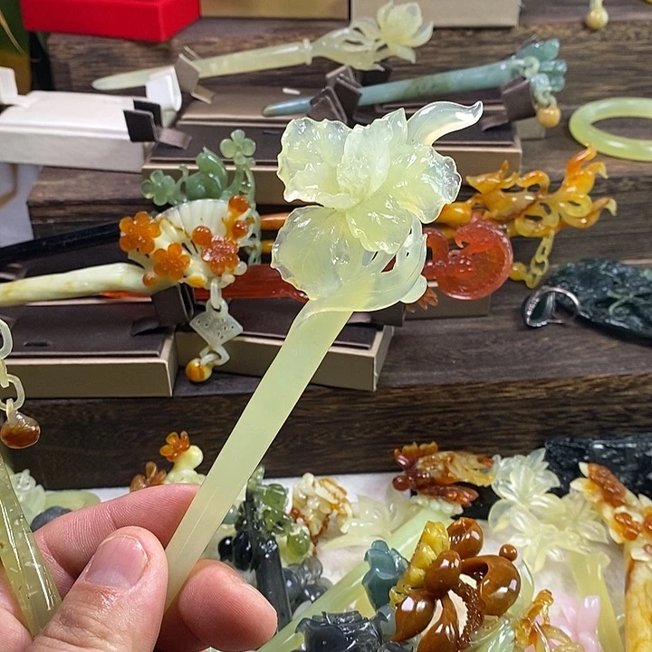 蛇纹石玉发饰合金＂***এ