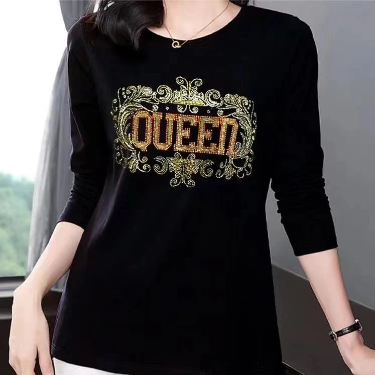 初春圆领长袖T恤宽松大码中老年女装简约百搭显瘦内搭上衣春秋款