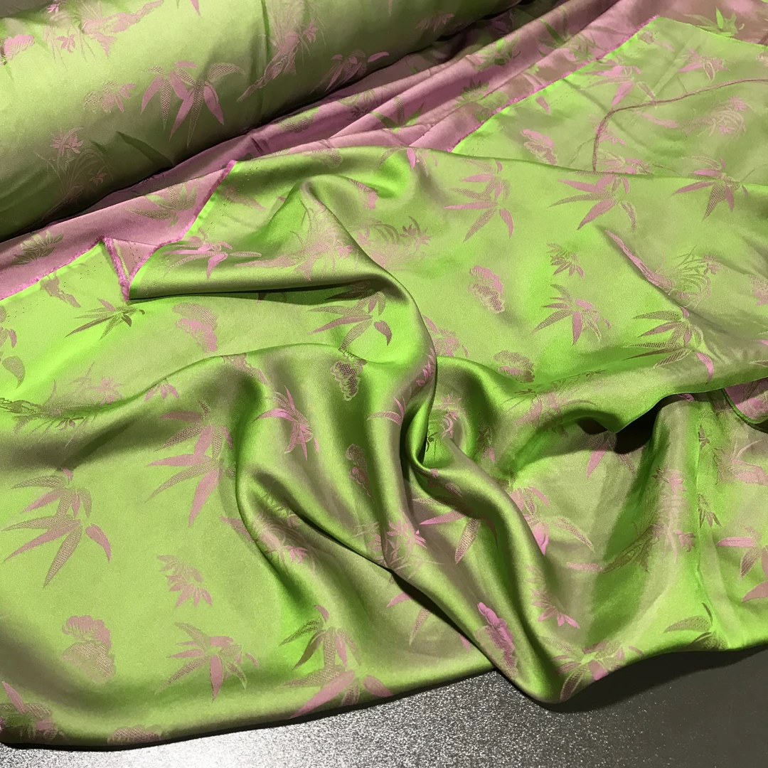 国风人丝双面竹叶提花新中式渐变色柔软顺滑国风旗袍汉服服装面料
