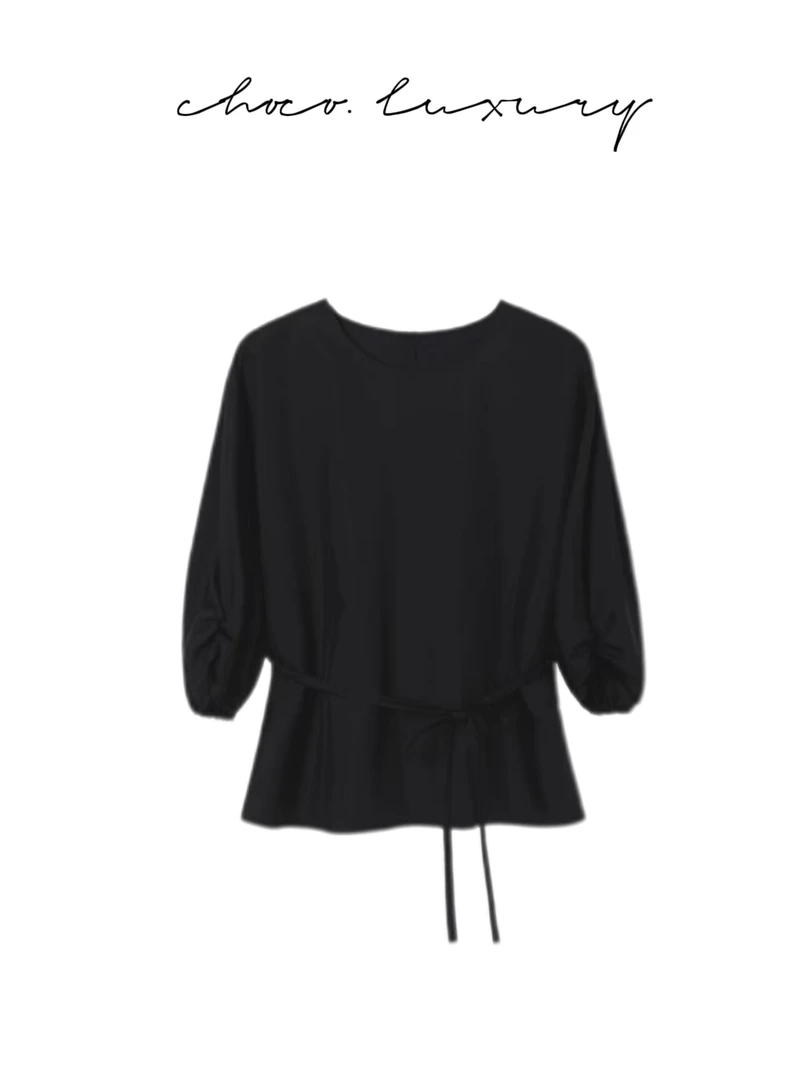 CHOCO【月影】100%棉俏皮泡泡袖弹力腰带上衣 C1099