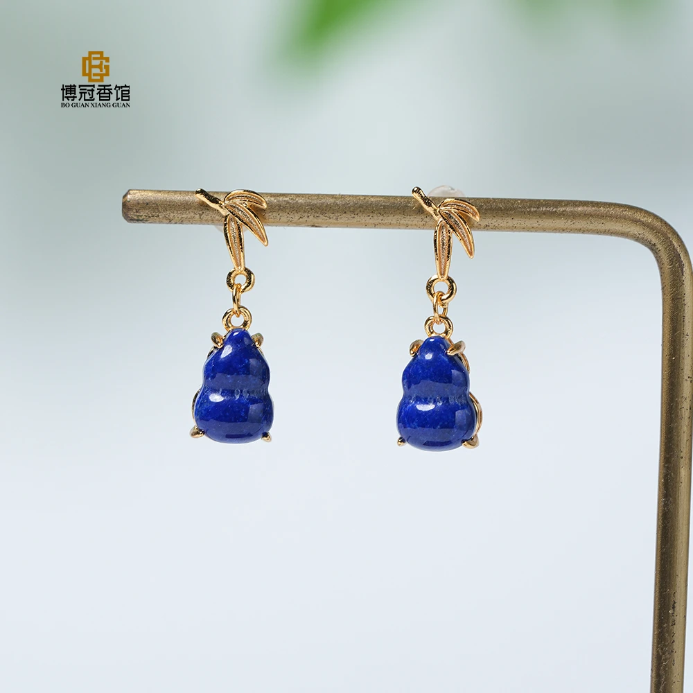 青金石葫芦耳环女士精致耳饰小众饰品精致正宗百搭国风文玩好物