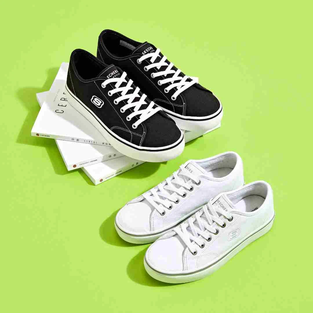 SKECHERS/斯凯奇帆布鞋男鞋厚底低帮增高小白鞋休闲板鞋666067