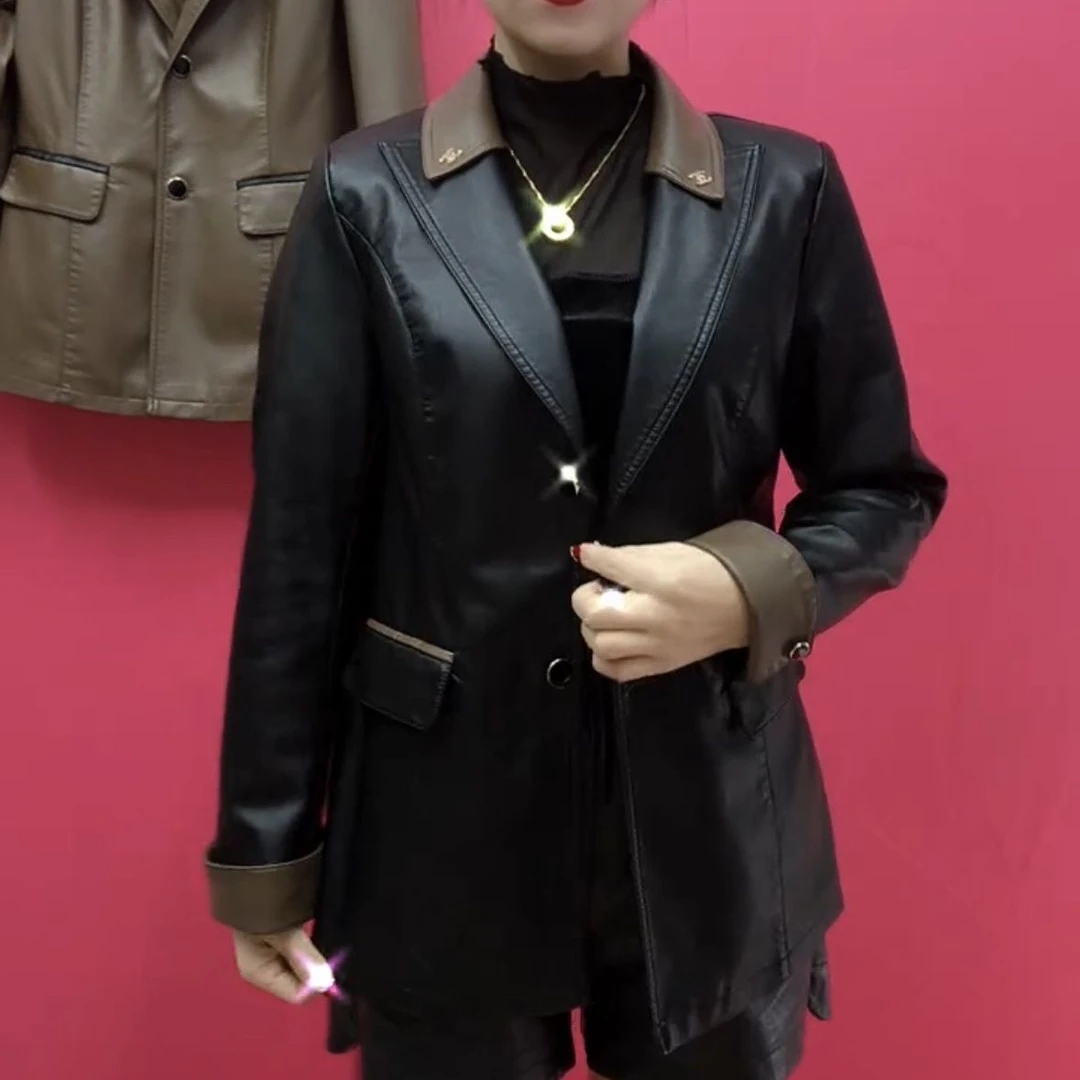 2025春秋皮衣西服外套短款长袖上衣女洋气减龄气质百搭高档次女装