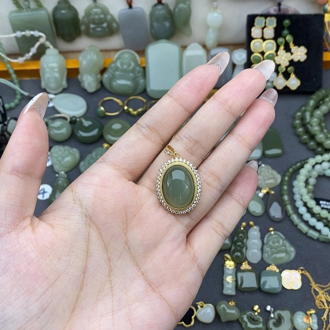 吊坠(不含链)银S925镶嵌和田玉