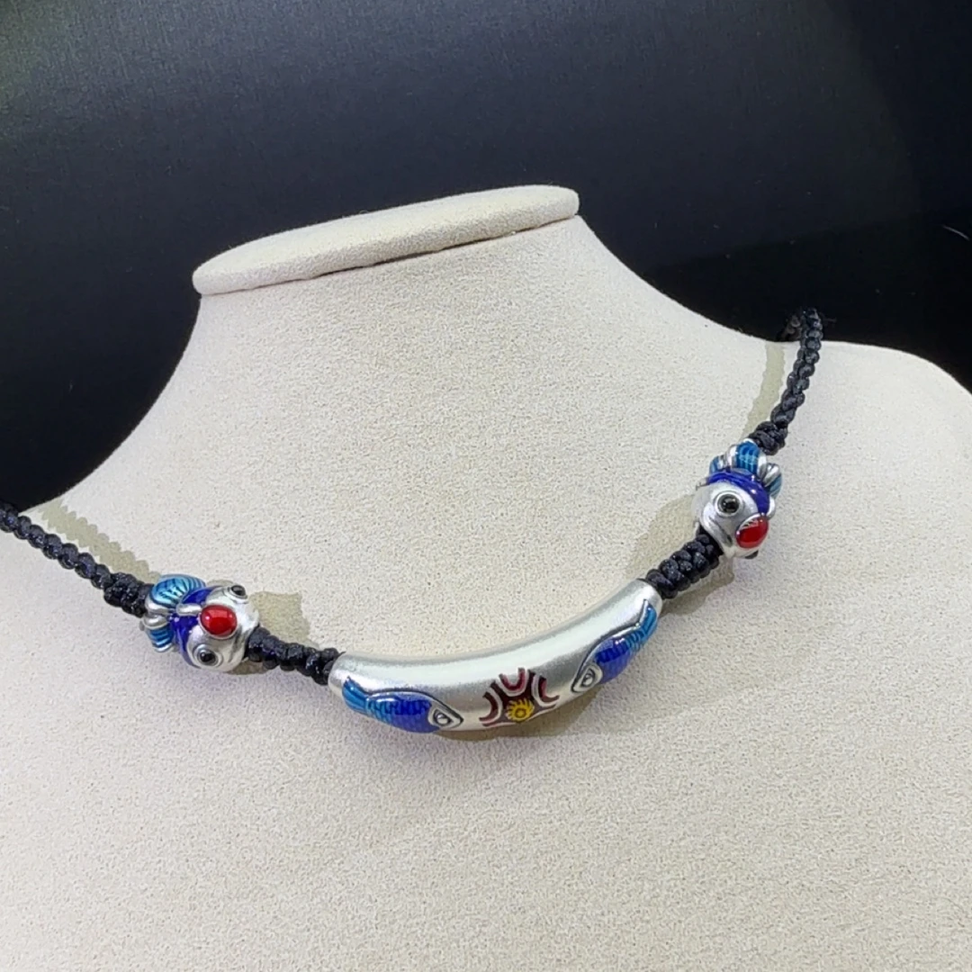 吊坠足银 原创设计足银吊坠无镀层通用项链时尚复古纯手工编织