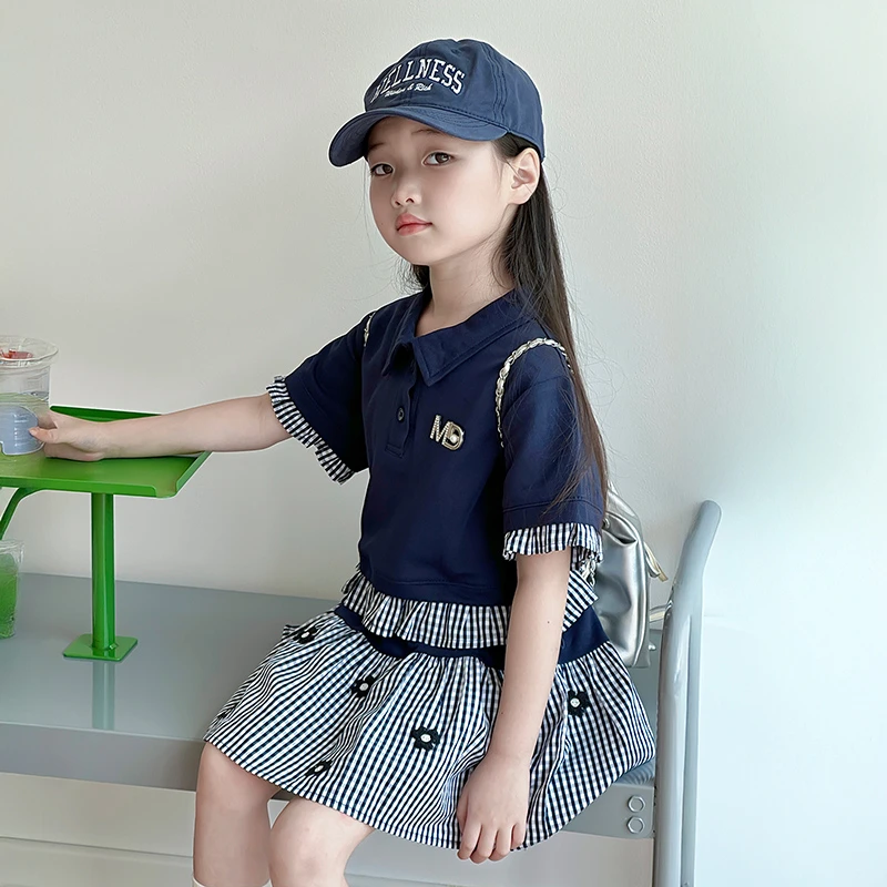 女童学院风短袖套装2025新款独特漂亮裙子儿童夏装小女孩时髦穿搭